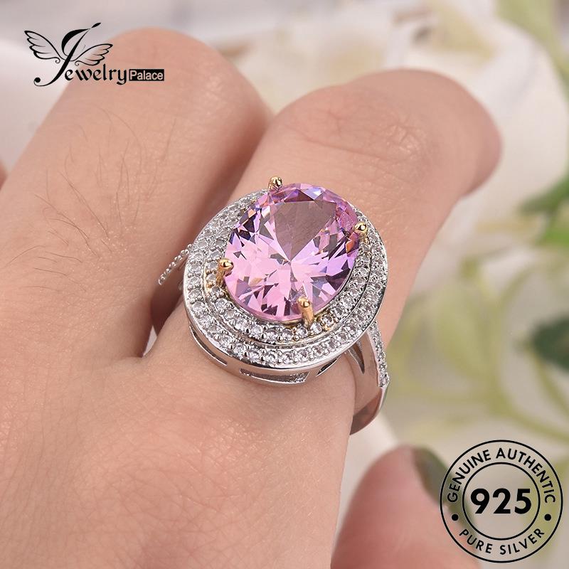 JEWELRYPALACE Murni Wanita Kawin Silver Perhiasan Nikah Silver Crystal Sterling Oval Perak Personality Diamond 925 Pink Aksesori korea Cincin Original Asli R1085