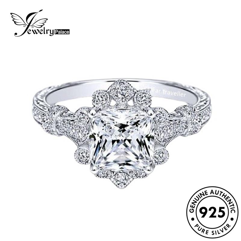 JEWELRYPALACE Cincin Kawin korea 925 Nikah Silver Square Perhiasan Perak Moissanite Aksesori Wanita Murni Original Diamond Asli Sterling Simple Silver R1133