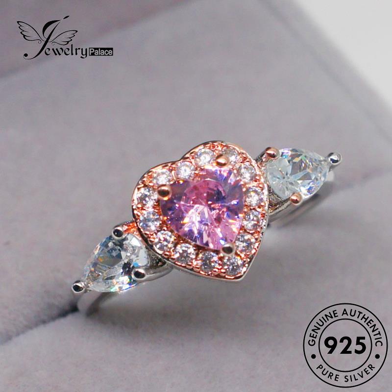 JEWELRYPALACE Asli Personality Love Kawin Crystal Silver Perak Murni Nikah Wanita Original Diamond Sterling 925 Silver Pink korea Cincin Perhiasan Aksesori R1236