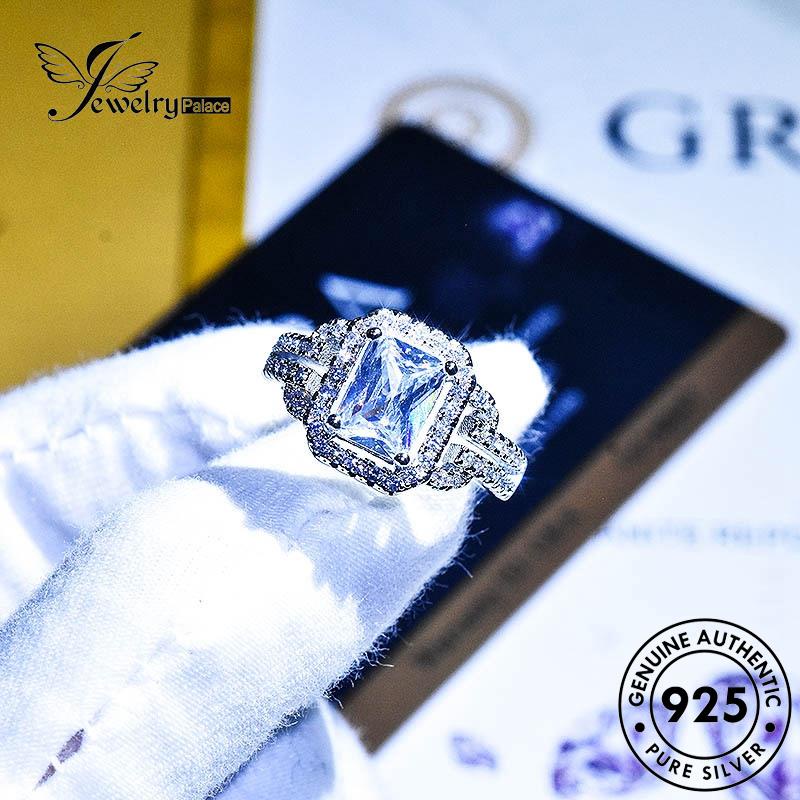 JEWELRYPALACE Diamond Fashion Silver Square Murni Original Sterling Silver Aksesori Nikah Kawin Perhiasan Moissanite Asli Cincin korea Wanita 925 Perak R1759