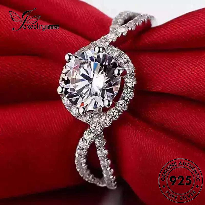 JEWELRYPALACE Kawin Nikah Silver Asli Cincin Perhiasan Wanita Aksesori Silver korea Sterling Moissanite 925 Original Simple Perak Murni Intertwined Diamond R1761