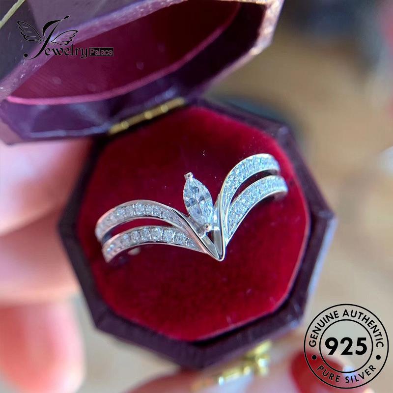 JEWELRYPALACE Sterling Silver Diamond 925 Cincin Wanita Nikah V Silver Moissanite Perak Perhiasan korea Fashion Shape Murni Kawin Aksesori Original Asli R1962