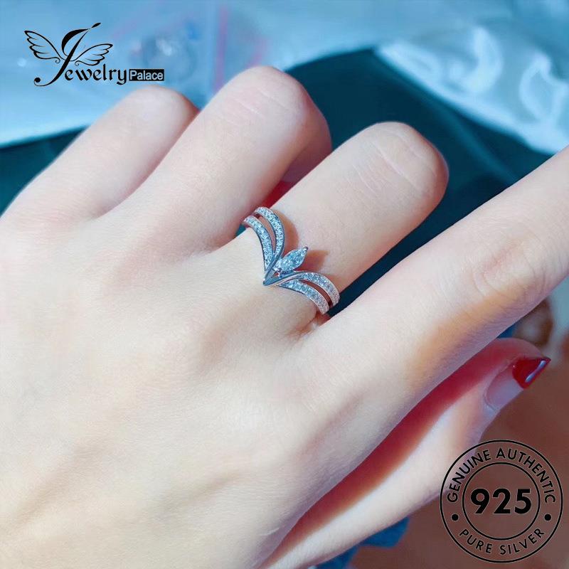 JEWELRYPALACE Sterling Silver Diamond 925 Cincin Wanita Nikah V Silver Moissanite Perak Perhiasan korea Fashion Shape Murni Kawin Aksesori Original Asli R1962
