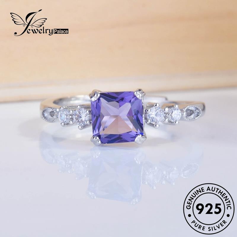 JEWELRYPALACE Nikah korea Simple Asli 925 Silver Perhiasan Square Amethyst Sterling Perak Silver Wanita Original Murni Aksesori Kawin Cincin R2149