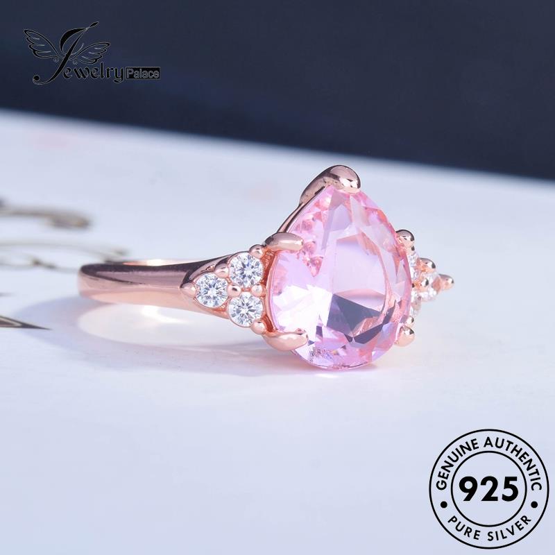 JEWELRYPALACE Murni Sterling Pink Perak Asli Original Silver Perhiasan Pear Silver Crystal Aksesori Diamond Vintage 925 Shape Kawin Wanita Cincin korea Nikah R2155