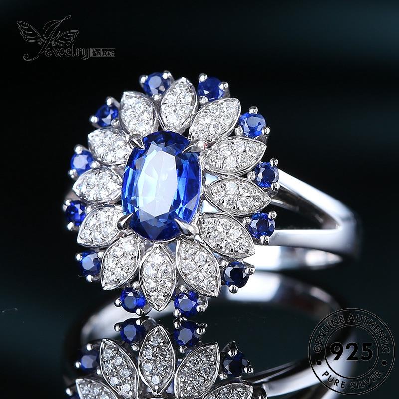 JEWELRYPALACE Aksesori Kawin 925 Asli Flowers Silver Silver Original Wanita Nikah Murni Fashion korea Perhiasan Sterling Cincin Perak Sapphire R2168