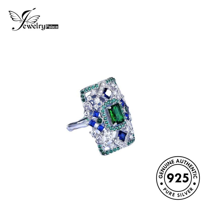 JEWELRYPALACE Wanita Silver Sterling Cincin Retro Kawin Perak Original Asli Emerald Square Perhiasan 925 Nikah Murni Silver korea Aksesori R2240