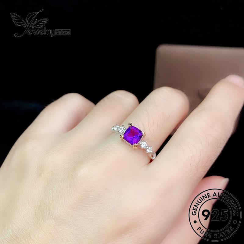 JEWELRYPALACE Temperament Aksesori Amethyst Nikah Asli Perhiasan Wanita Murni Perak Original Silver 925 korea Two-Color Sterling Silver Cincin Kawin R2280
