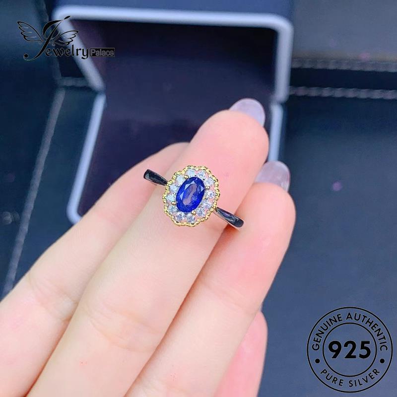 JEWELRYPALACE korea Sapphire Nikah Sterling Silver Silver Wanita Perhiasan Murni Cincin Simple Kawin Aksesori 925 Oval Asli Original Perak R2285