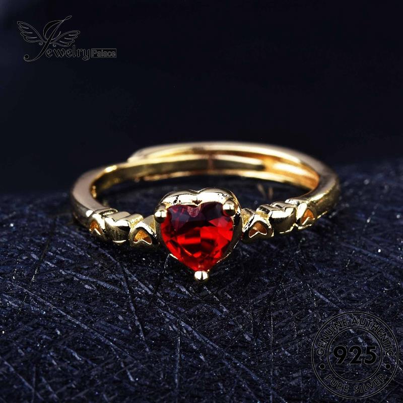 JEWELRYPALACE Perhiasan Nikah Sterling 925 korea Wanita Gold Silver Asli Perak Original Murni Simple Love Aksesori Silver Ruby Kawin Cincin R2312