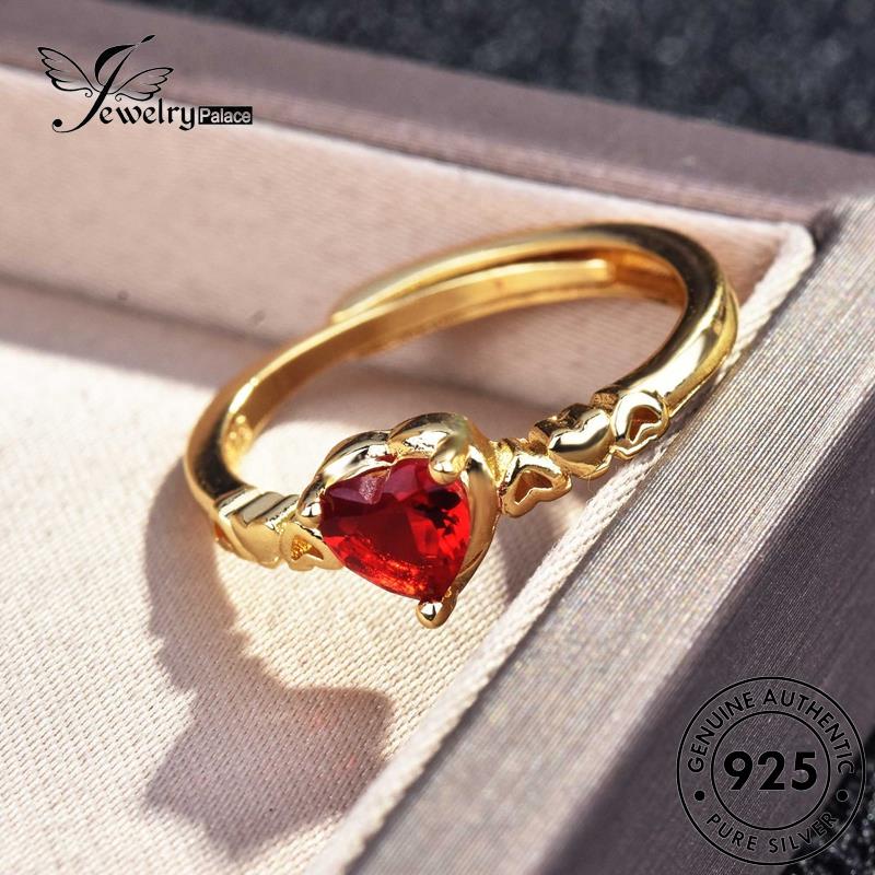 JEWELRYPALACE Perhiasan Nikah Sterling 925 korea Wanita Gold Silver Asli Perak Original Murni Simple Love Aksesori Silver Ruby Kawin Cincin R2312
