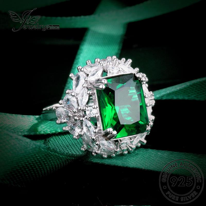 JEWELRYPALACE Murni Kawin Round Sterling 925 Silver Original Aksesori Cincin Nikah Perak Asli Wanita Emerald Luxury korea Perhiasan Silver R2325