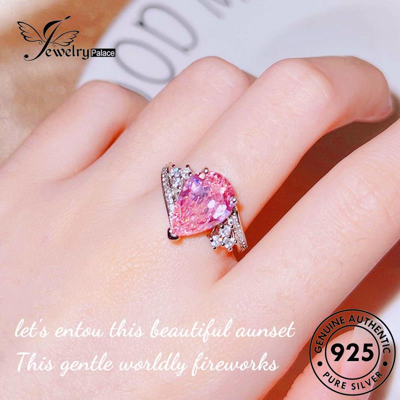 JEWELRYPALACE Silver Silver Temperament Aksesori Sterling Cincin Shape Diamond Original korea Wanita 925 Nikah Perhiasan Pink Asli Perak Crystal Drop Kawin Murni R2330