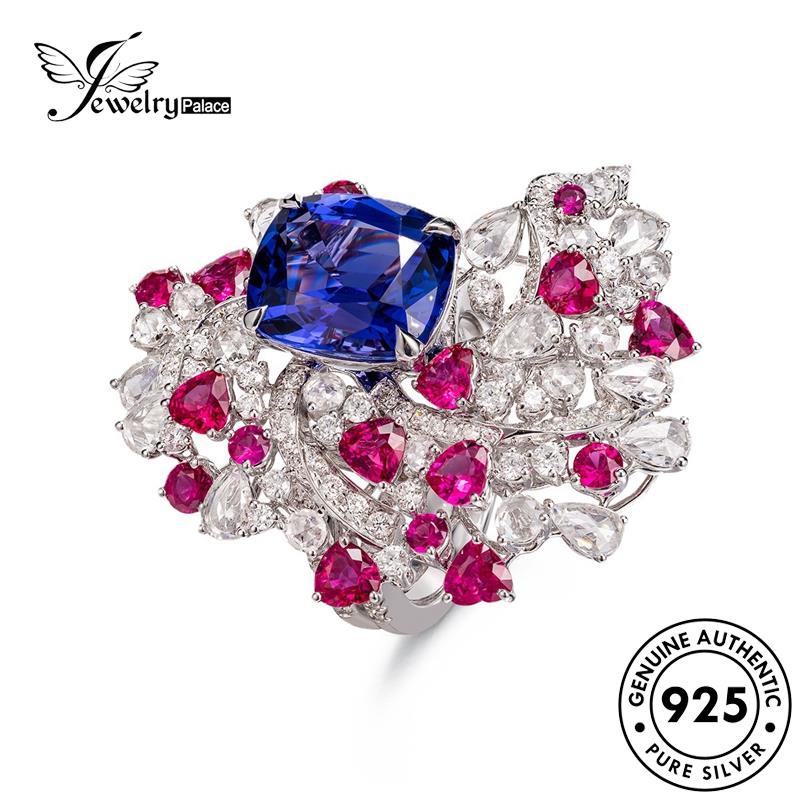 JEWELRYPALACE Original Silver Sapphire Aksesori Perhiasan 925 korea Luxury Kawin Nikah Murni Flowers Silver Perak Cincin Sterling Wanita Asli R2340