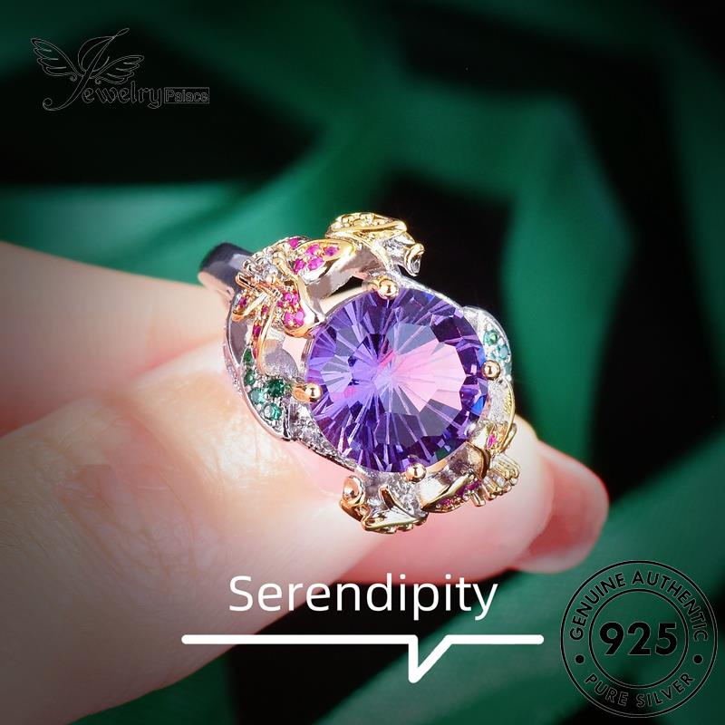 JEWELRYPALACE Nikah 925 Perak Cincin Wanita Asli Silver Sterling korea Aksesori Original Kawin Perhiasan Murni Flowers Silver Amethyst Temperament R2349