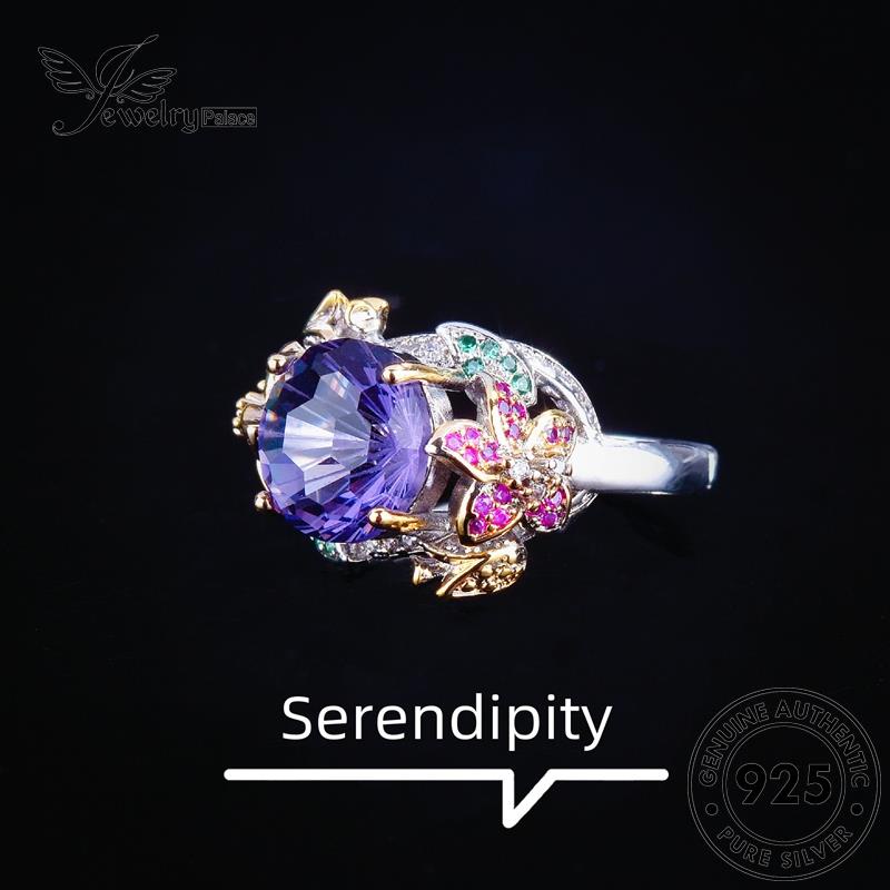 JEWELRYPALACE Nikah 925 Perak Cincin Wanita Asli Silver Sterling korea Aksesori Original Kawin Perhiasan Murni Flowers Silver Amethyst Temperament R2349