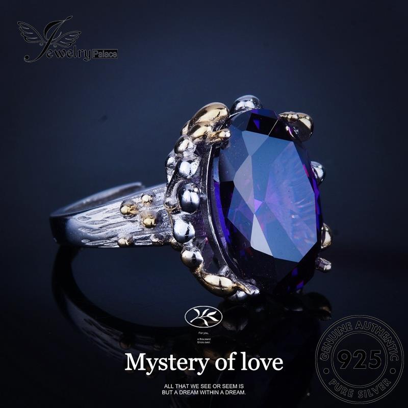 JEWELRYPALACE Wanita Silver Asli Murni Nikah Silver Amethyst korea Retro Sterling Kawin Aksesori Original Perhiasan Two-Color 925 Perak Cincin R2399