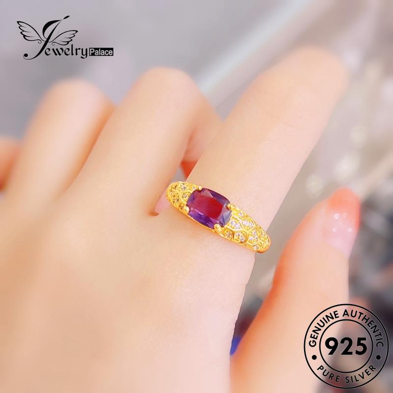 JEWELRYPALACE Kawin Silver Gold Perak Wanita Nikah Amethyst Asli Original Murni 925 Cincin Sterling Vintage korea Perhiasan Aksesori Silver R2408