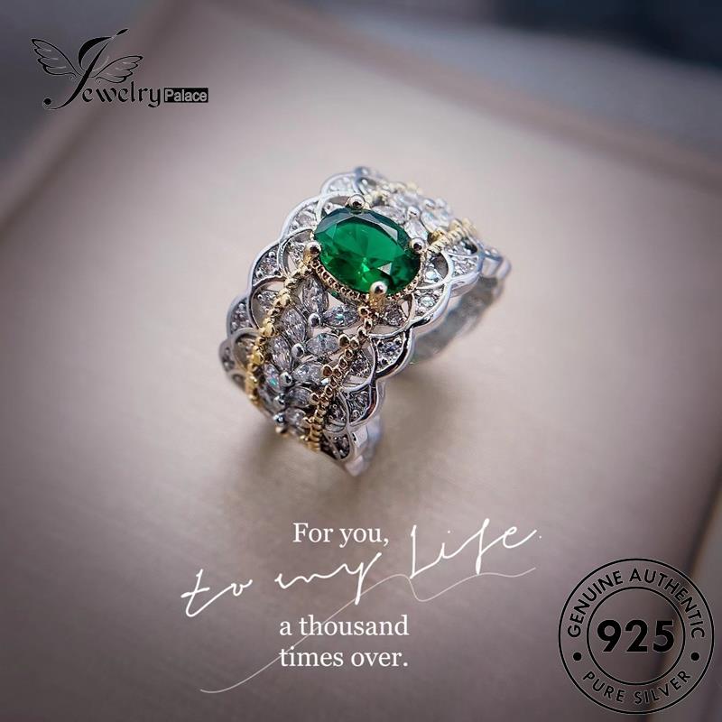 JEWELRYPALACE Wanita 925 Murni Silver Sterling korea Kawin Retro Emerald Pattern Asli Perak Aksesori Hollow Nikah Perhiasan Silver Cincin Original Gold R2411