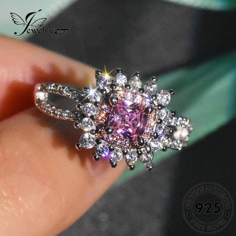 JEWELRYPALACE Crystal Fashion Sterling Silver Murni Wanita Asli Pink Diamond Perak Nikah Perhiasan Cincin Kawin Square 925 Aksesori korea Silver Original R2485