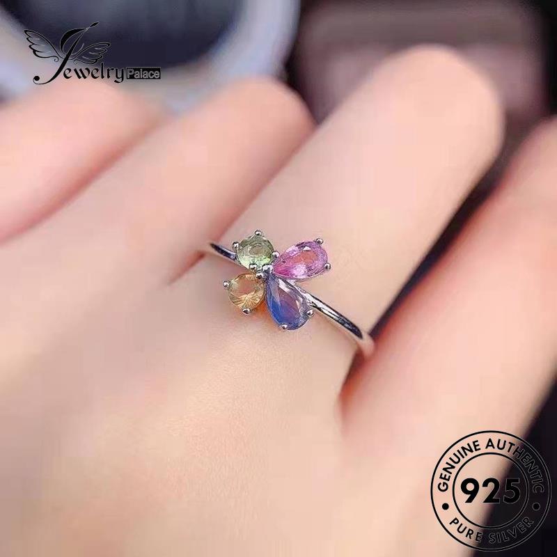 JEWELRYPALACE Perak Kawin 925 Original Diamond Fashion Aksesori Nikah Silver Murni Pink Cincin Silver Perhiasan korea Flowers Asli Crystal Wanita Sterling R2512