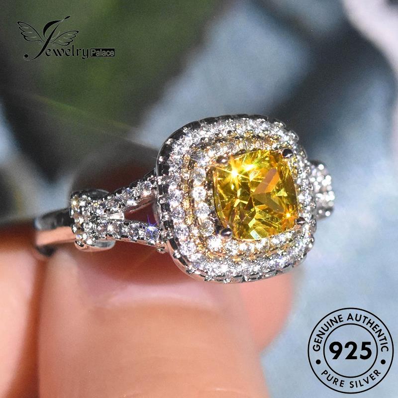 JEWELRYPALACE Square Kawin Murni Silver Silver korea Perhiasan Perak 925 Nikah Original Sterling Fashion Asli Wanita Citrine Cincin Aksesori R2519