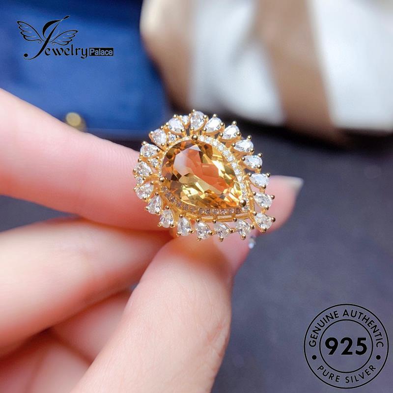 JEWELRYPALACE Shape Kawin Sterling Perak Asli korea Original Aksesori Nikah Murni Luxury Silver Silver Gold Cincin Perhiasan Citrine 925 Pear Wanita R2452