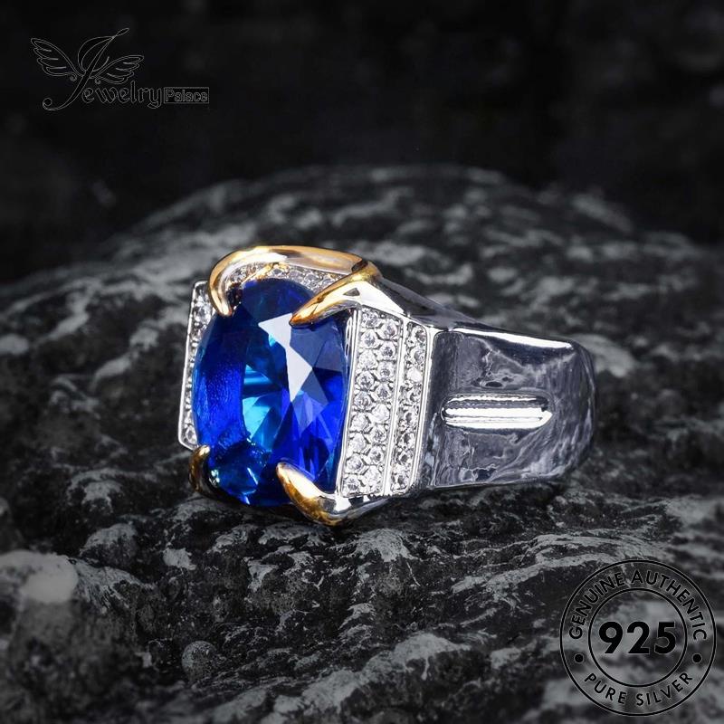 Jewelrypalace Cincin Perak Fashion Asli Sapphire Pria Oval925 R2554