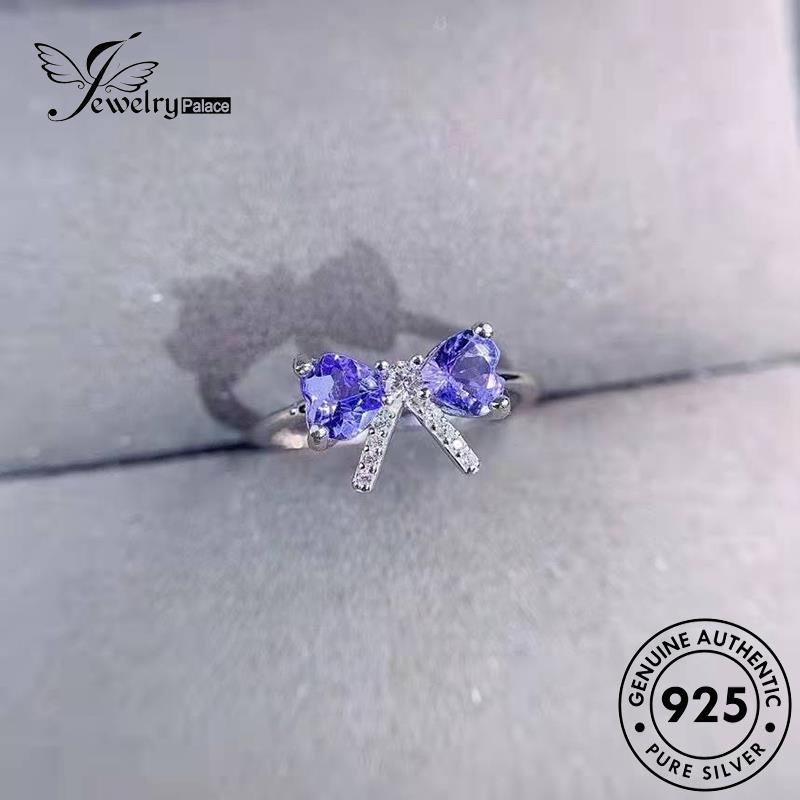 JEWELRYPALACE 925 Sterling korea Original Murni Amethyst Wanita Nikah Creative Bow Perhiasan Silver Perak Kawin Silver Aksesori Asli Cincin R2532