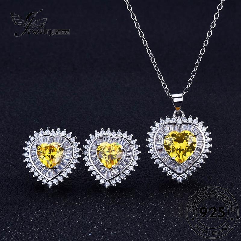 Jewelrypalace Sapphire Asli Love Kreatif Kalung Perak925Set Wanita S98