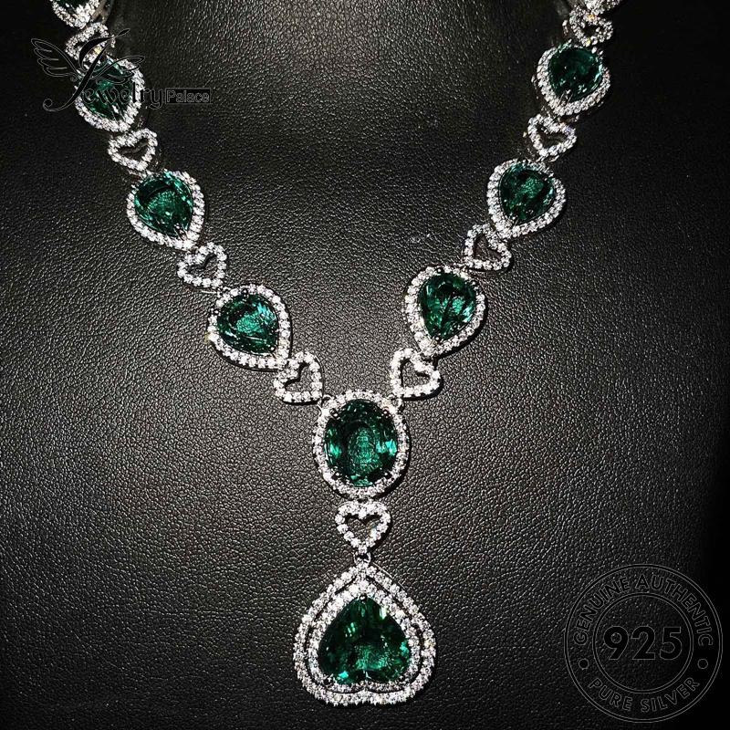 Jewelrypalace Perak925 Asli Set Emerald Wanita Mulia Kalung S112