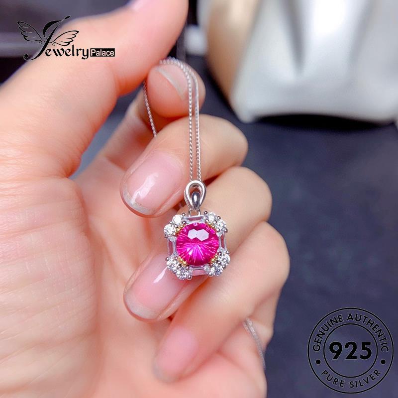 Jewelrypalace Kalung Perak Asli Pink Kristal Temperamen Wanita Berlian925 Set S113