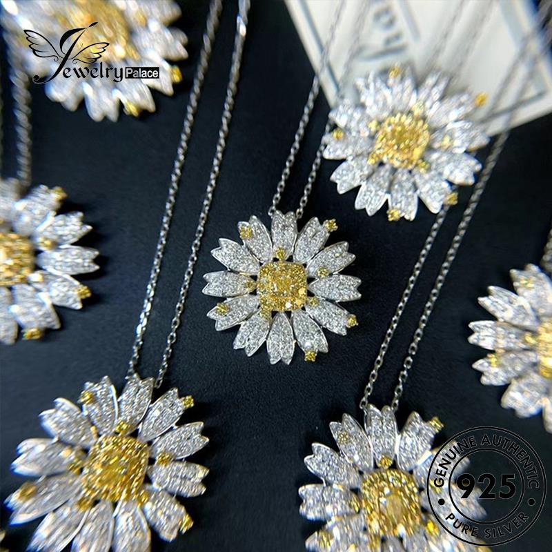 Set Perhiasanpalace Asli Citrine Daisy 925wanita Perak Kalung Lucu S133