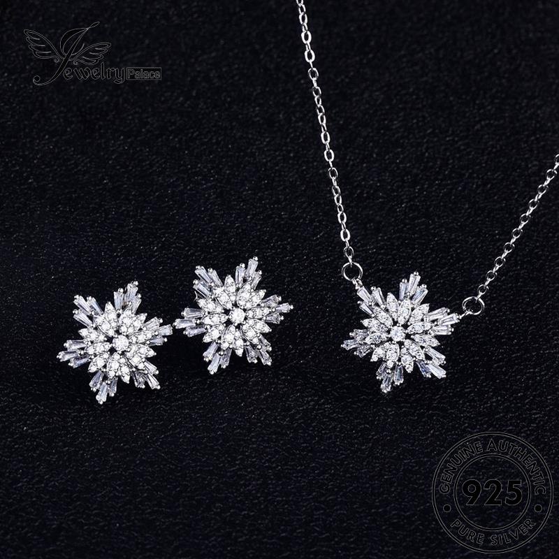 Jewelrypalace Asli Moissanite Wanita Perak Kalung Set Snowflake Berlian Fashion925 S160