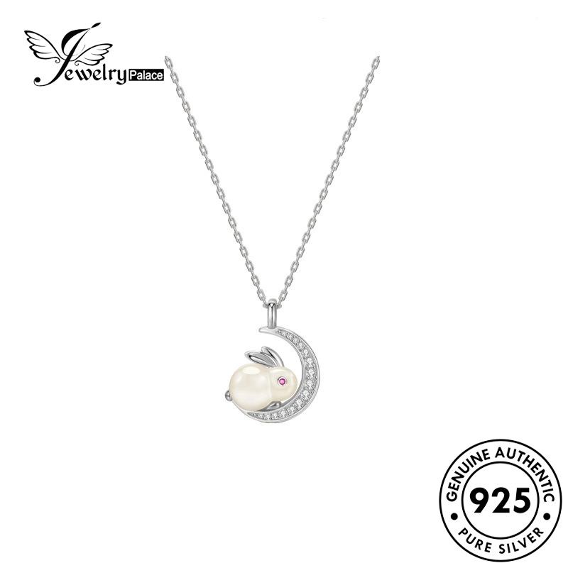 Jewelrypalace Set Kelinci Perak Lucu Giok Wanita Emas Asli925 Kalung S200