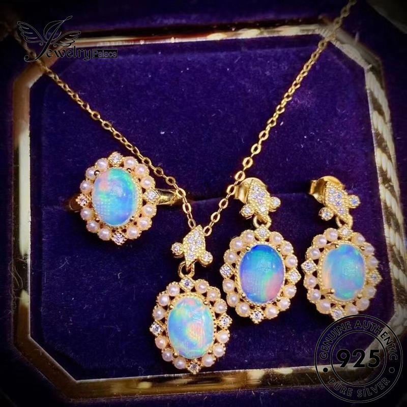 Jewelrypalace Perak Asli Kalung Bulat Wanita Moonstone 925 Set S165