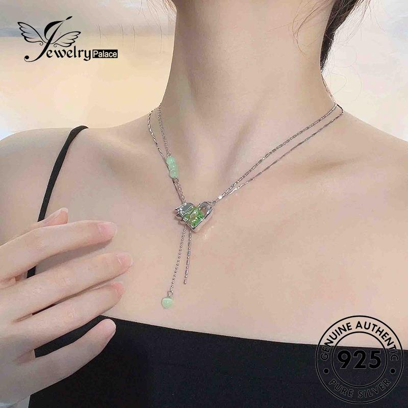 Perhiasantempat Set Emerald Hati Asli Kalung Perak Wanita Manis925 S227