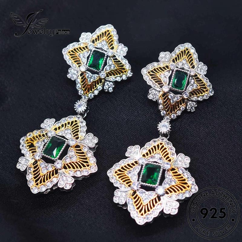 Jewelrypalace925 Kalung Zamrud Set Perak Kerawang Kerawang Asli Wanita S238
