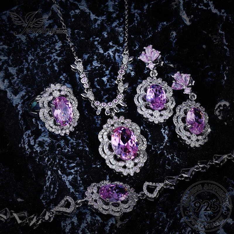 Jewelrypalace Asli925 Wanita Kalung Retro Motif Perak Set Amethyst S216