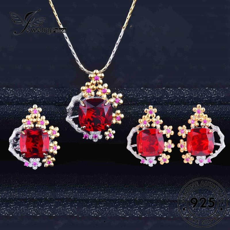 Jewelrypalace Set Bunga Ruby925Asli Fashion Kalung Wanita Perak S261