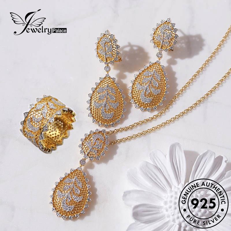 Jewelrypalace Asli Bertekstur925 Kalung Emas Perak Moissanite Wanita Berlian Set S290