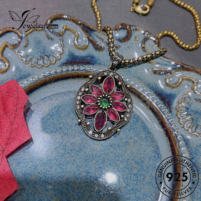 Perhiasantempat Set Wanita925 Bunga Kalung Retro Ruby Perak Asli S305