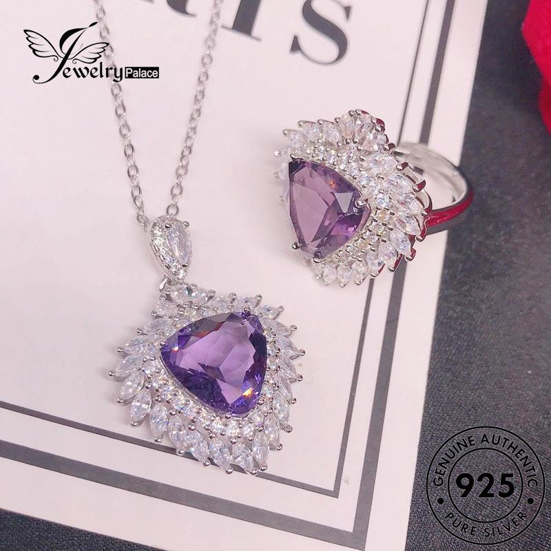 Jewelrypalace Set Perak925 Asli Wanita Love Simple Amethyst Kalung S323