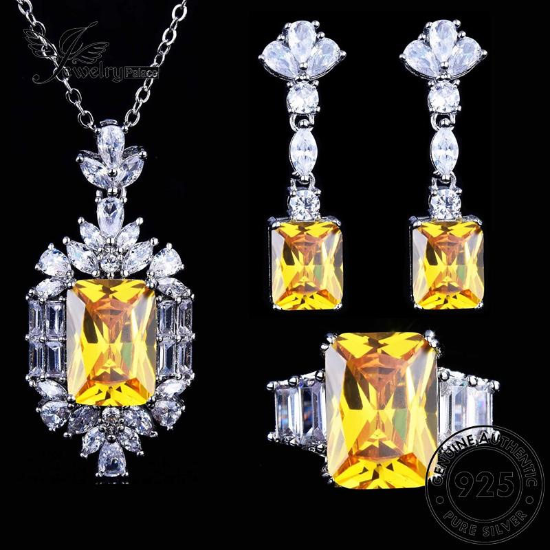 Jewelrypalace Perak Kotak925 Berlian Wanita Set Kalung Asli Citrine Temperamen S337