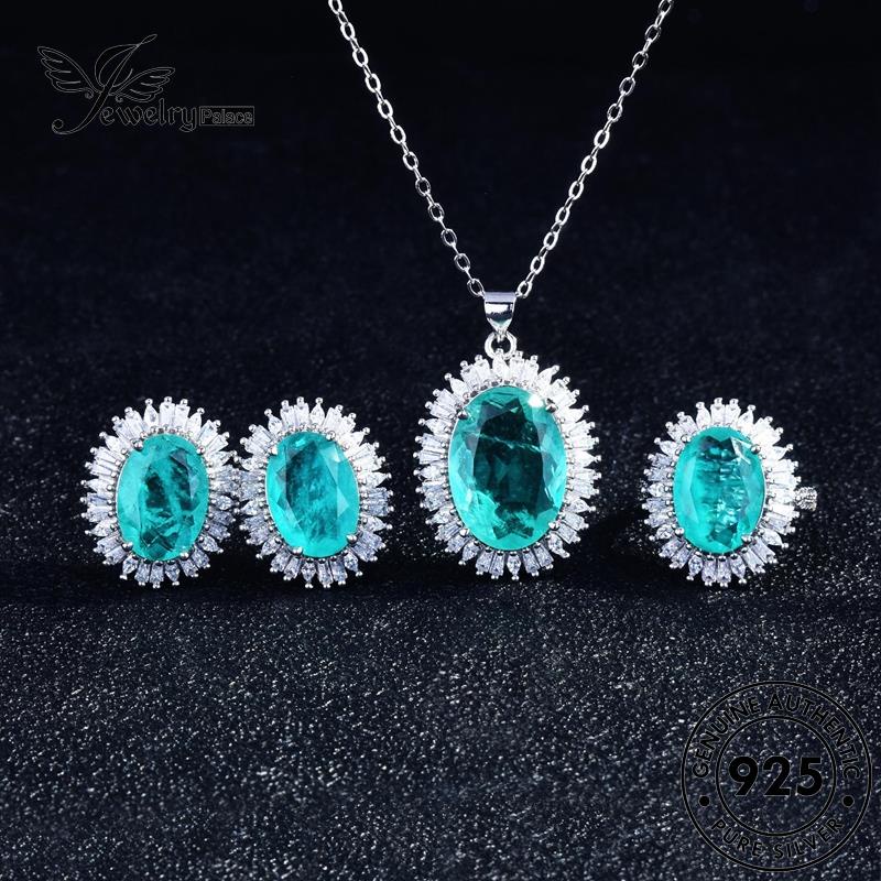 Tempat Perhiasan Wanita Kalung Perak Asli925 Set Fashion Aquamarine S348