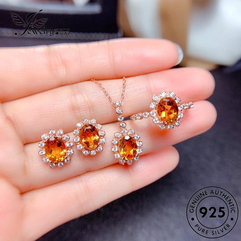 Set Tempat Perhiasan Kalung Perak Emas Keberuntungan925 Kristal Wanita Asli S438