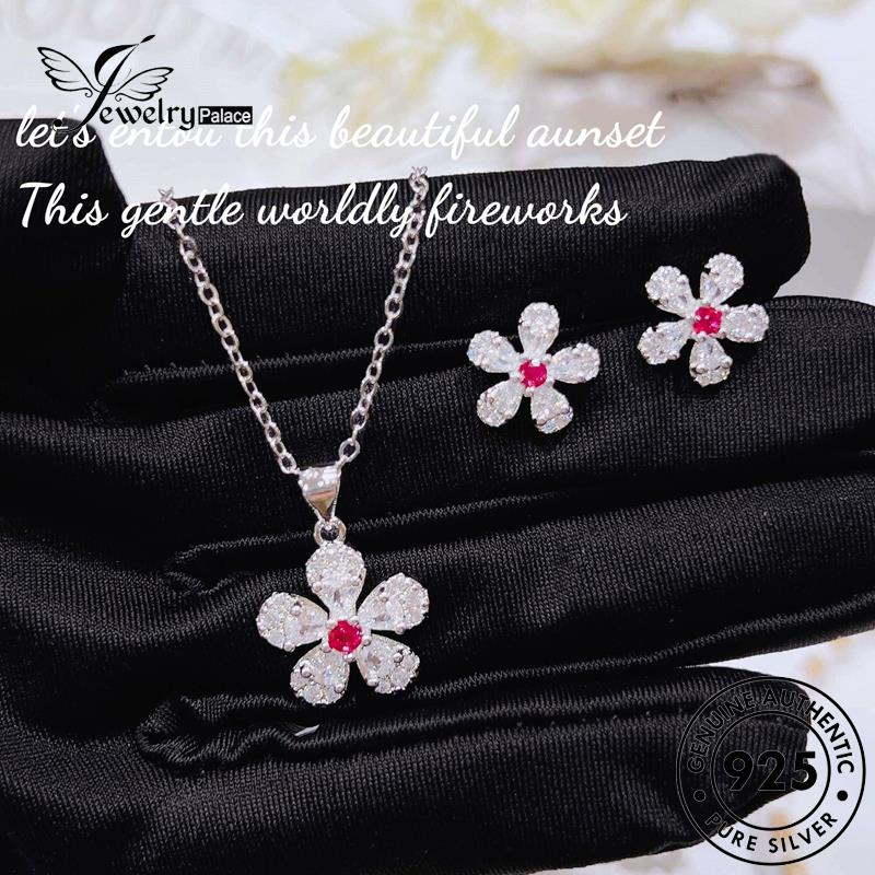 Jewelrypalace Cherry Kalung Berlian Wanita Set 925kuntum Pink Asli Silver Kristal S466