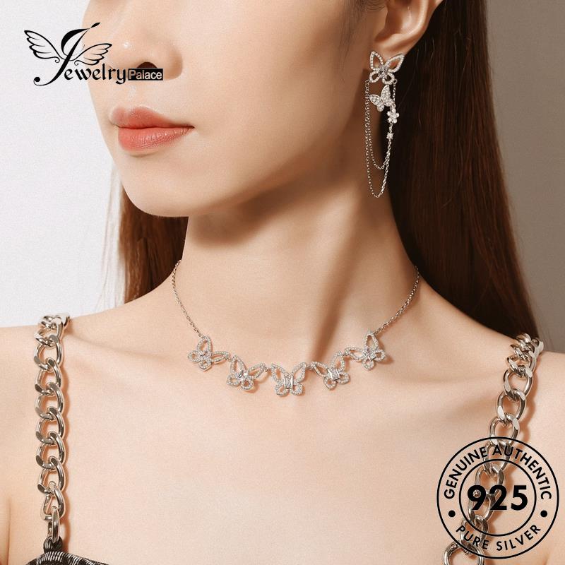 Jewelrypalace Asli Moissanite Berlian925 Wanita Set Perak Kalung Kupu-Kupu S487