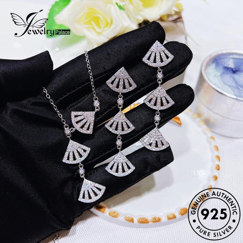 Jewelrypalace Set Wanita Kipas Perak Moissanite Asli925Kalung Berlian S531