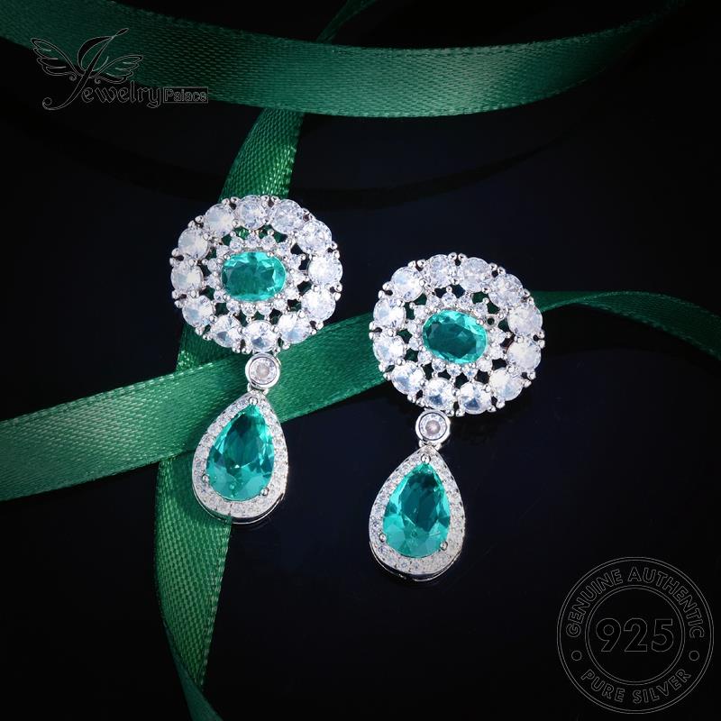 Jewelrypalace Emerald Asli925 Bentuk Perak Wanita Kalung Drop Set S533